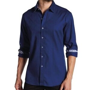 Robert Graham Men's Classic Windsor Long-Sleeve Button-Up Shirt Blue Size L EUC